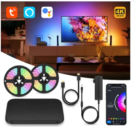 Tuya Wifi Smart TV Ambient Light Kit 4K HDMI Sync Led Back Light PC Screen Lighting Voice Control With Alexa Google Assistant