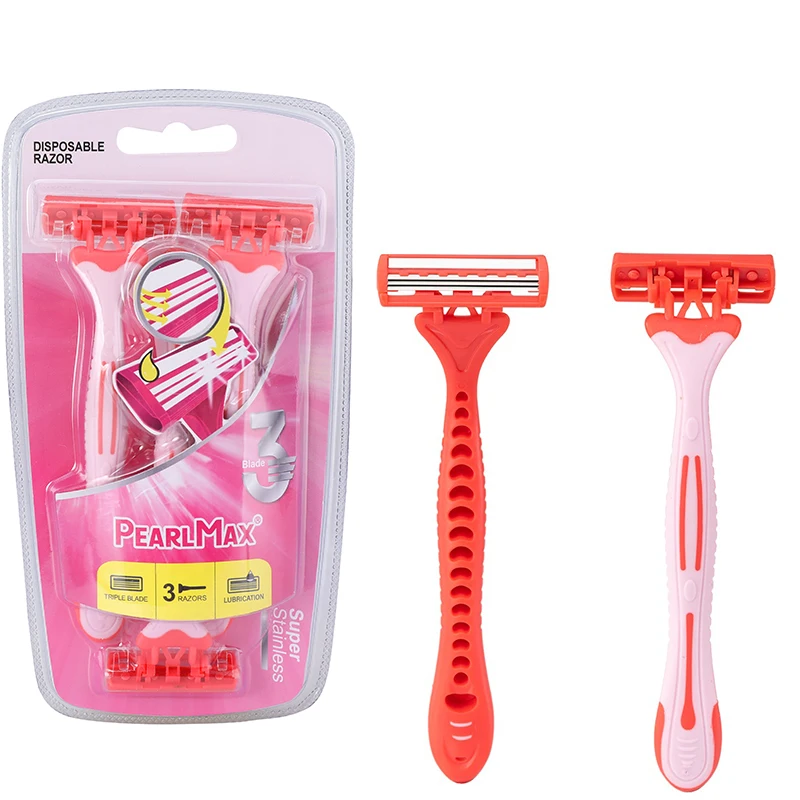 High Quality 3 Pcs Per Card Stainless Steel 3-Blade Shaving Razor Face Hair Remover for Home and Travel Use Good for Female
