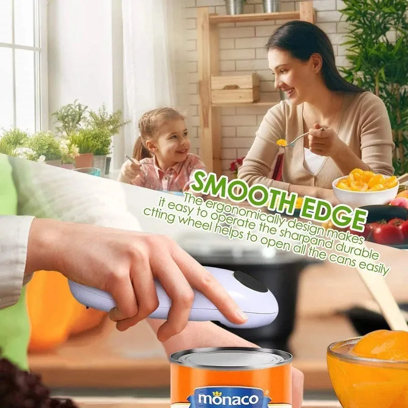Электрическая открывалка для консервных банок Kitchen Mama Открывает банки с помощью простой кнопки гладкой кромкой безопасный еды консервный нож