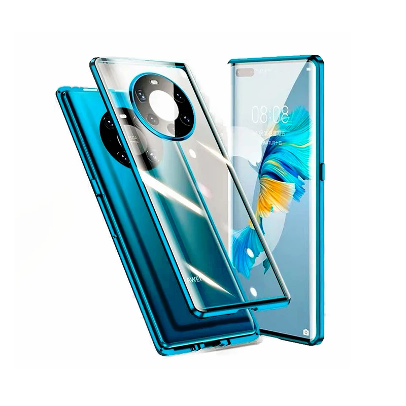 Magnetic Double Sided Glass Case with Camera Lens Protection Tempered Glass Metal Bumper Full Cover  for Huawei Mate 40