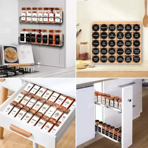 Kitchen Accessories Wholesales New Square Spice Jar Set Glass Acacia Wood Lid 4OZ for Spice Rack with Label