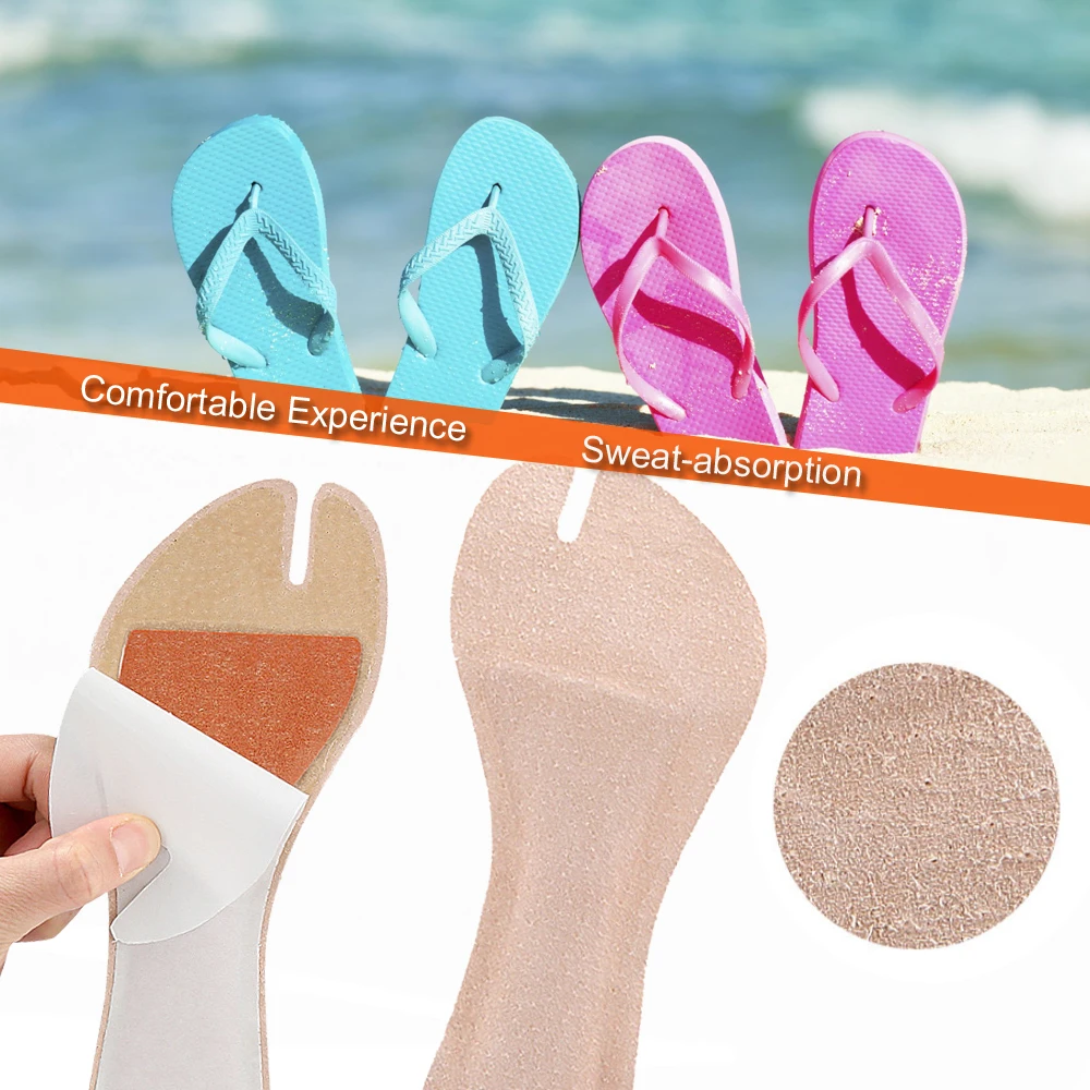 Pigskin Flip Flop Insoles Arch Support, Thong Sandal Cushion for Sweaty Feet, Adhesive Flip flop Toe Padding Protectors Rub Pain