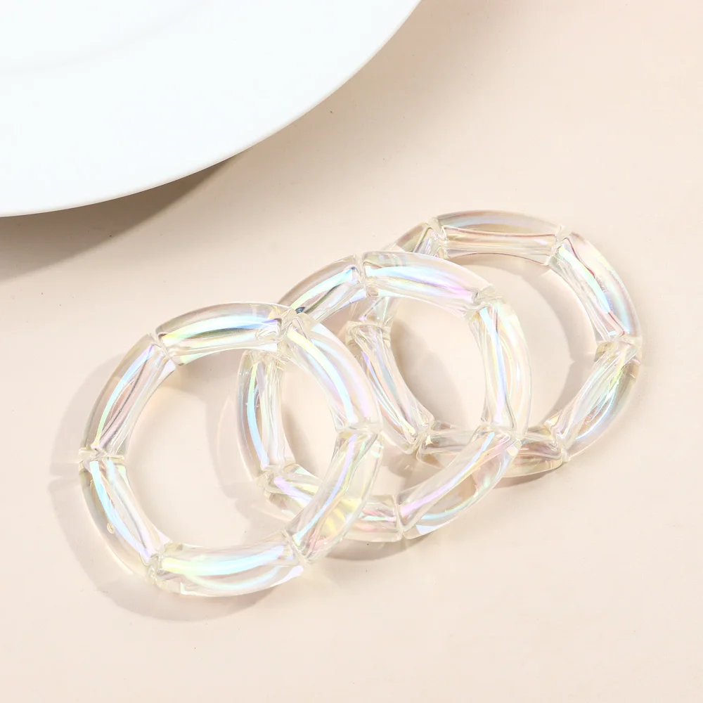 New Fine Fashion Jewelry Mermaid Discolored Bangle 3 Pair/Set Transparent 12mm Tube Beads  Acrylic Bracelet Set for Women