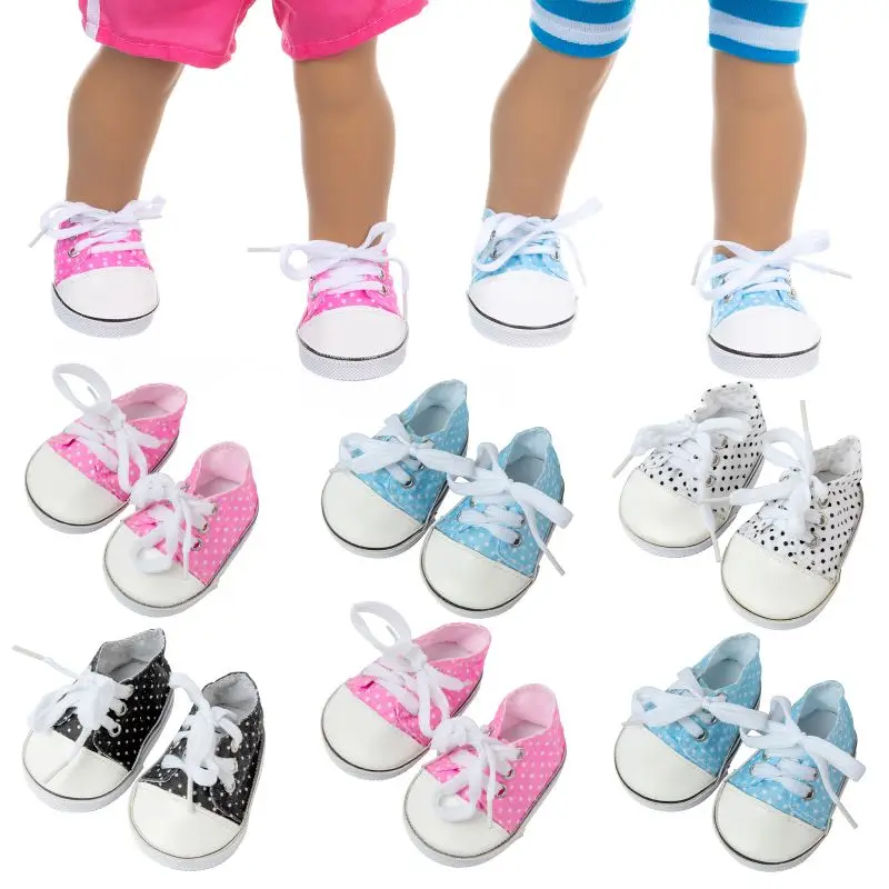 Cheap fashion dot pattern wholesale 18 inch doll shoes canvas shoes for dolls