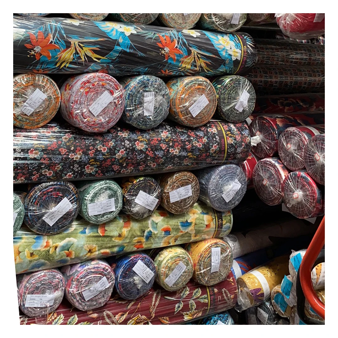 
New fashion customized woven rayon viscose printed stock lot fabric for dress materials 