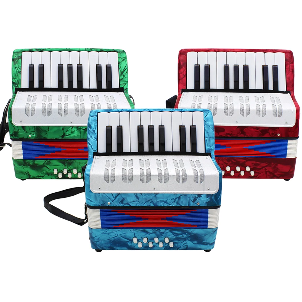 High quality beginners practice playing keyboard instruments 17 keys 8 bass instruments celluloid accordion with  straps