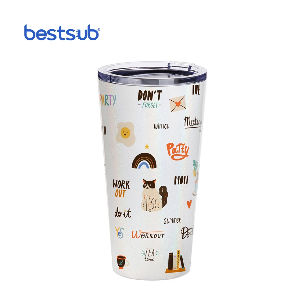 Bestsub Wholesale Custom Blanks 16oz 480ml Sublimation Printing Mug Glitter Sparkling Rainbow Stainless Steel Tumbler With Lid