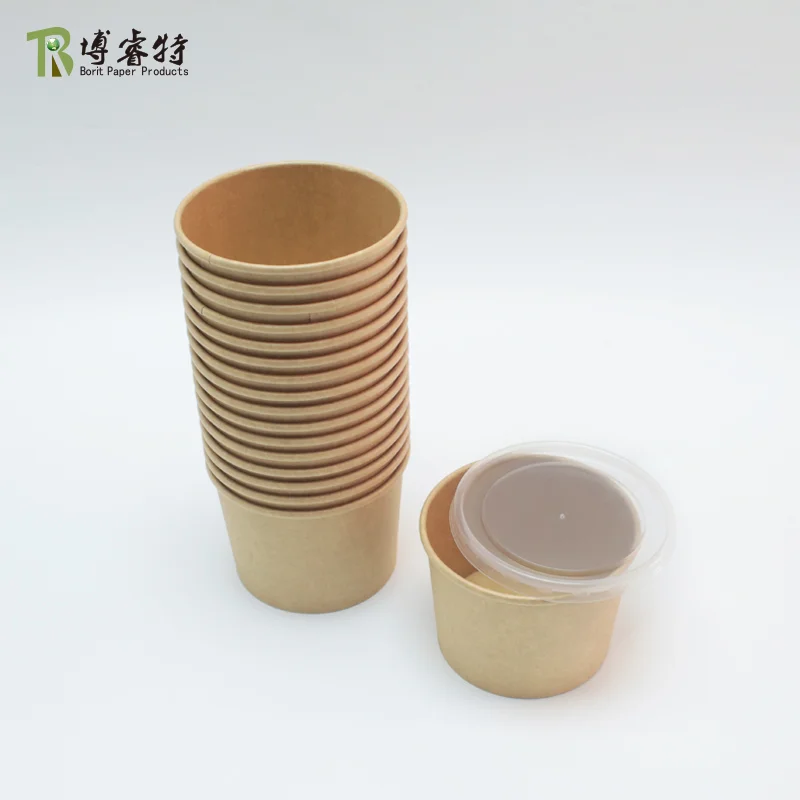8oz 12oz Eco Friendly Food Grade Poly-coated Kraft Paper Soup Cup Takeaway Food Container