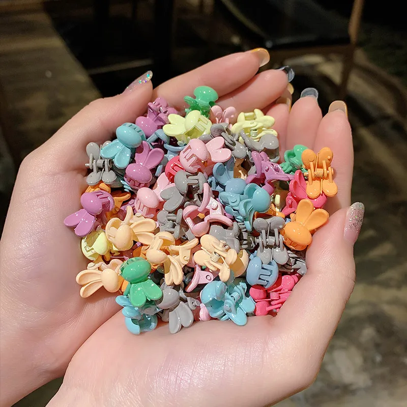 Many Style Customized Kids Candy Color Plastic Small Mini Hair Claw Flower Micky Butterfly Hair Clip For Baby Girls