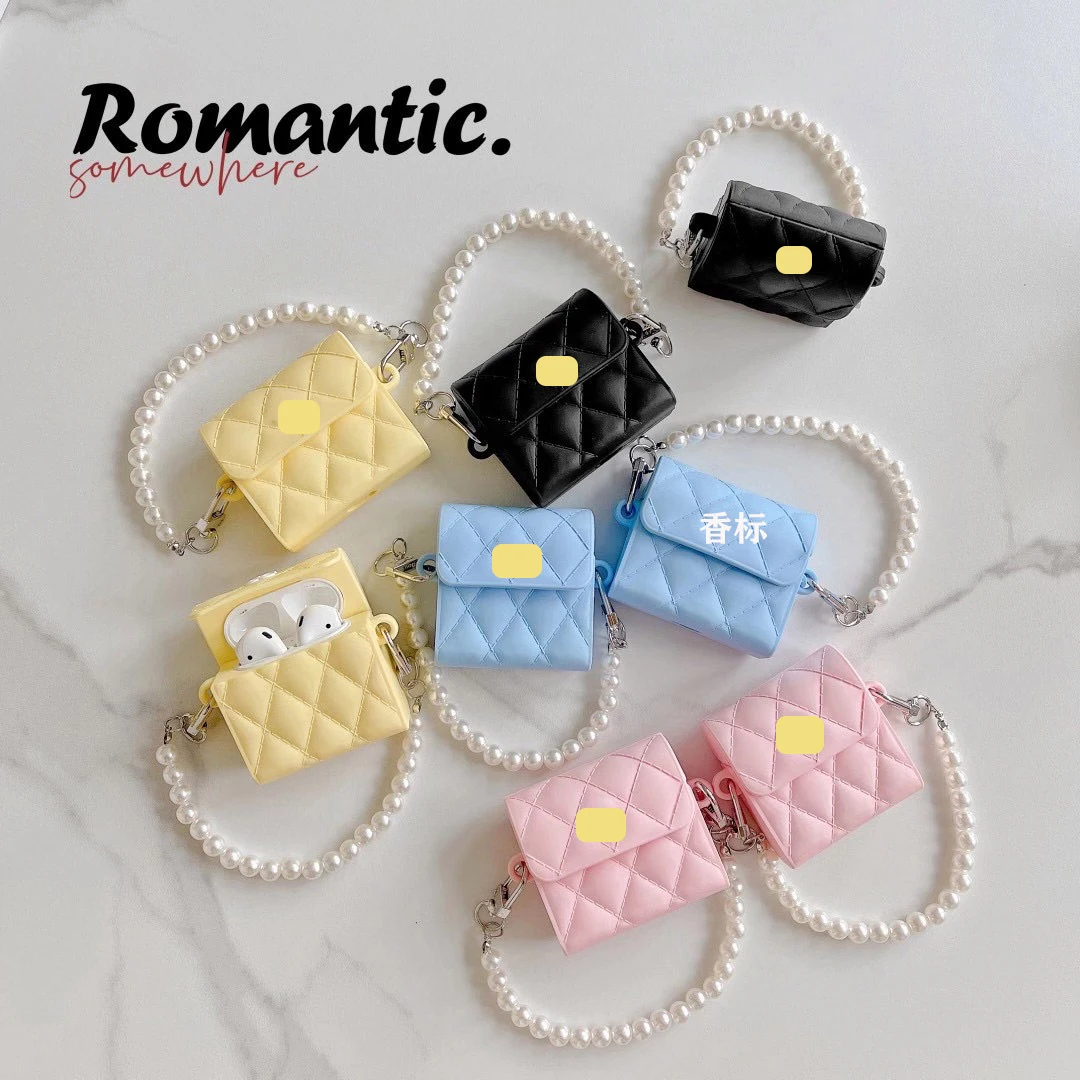 Luxury 3D Handbag Protective Silicone Case with Pearl Keychain Girls Women Case for Airpods 2 Gen 3 Pro