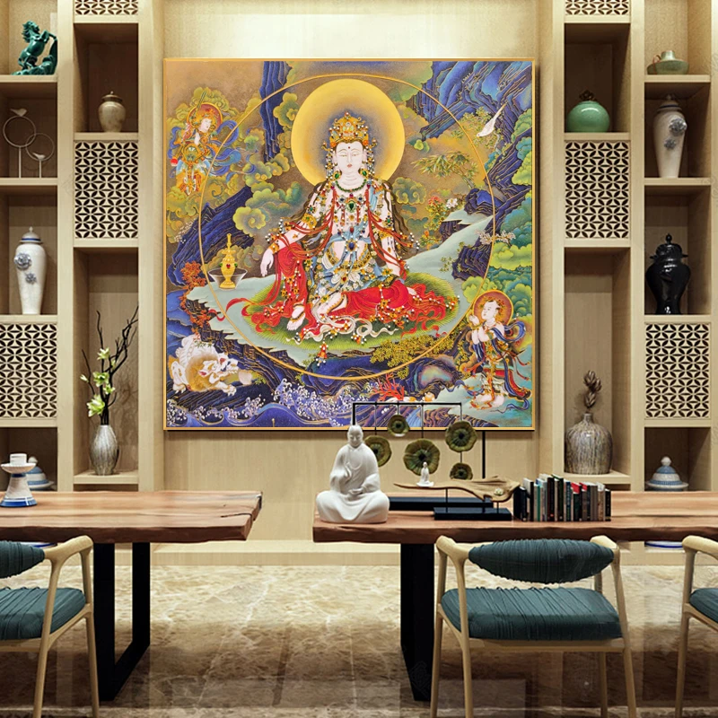 Tibetan Thangka Entrance Decorative Painting Cloisonne Enamel Craft  Buddha Paintings Wall Art
