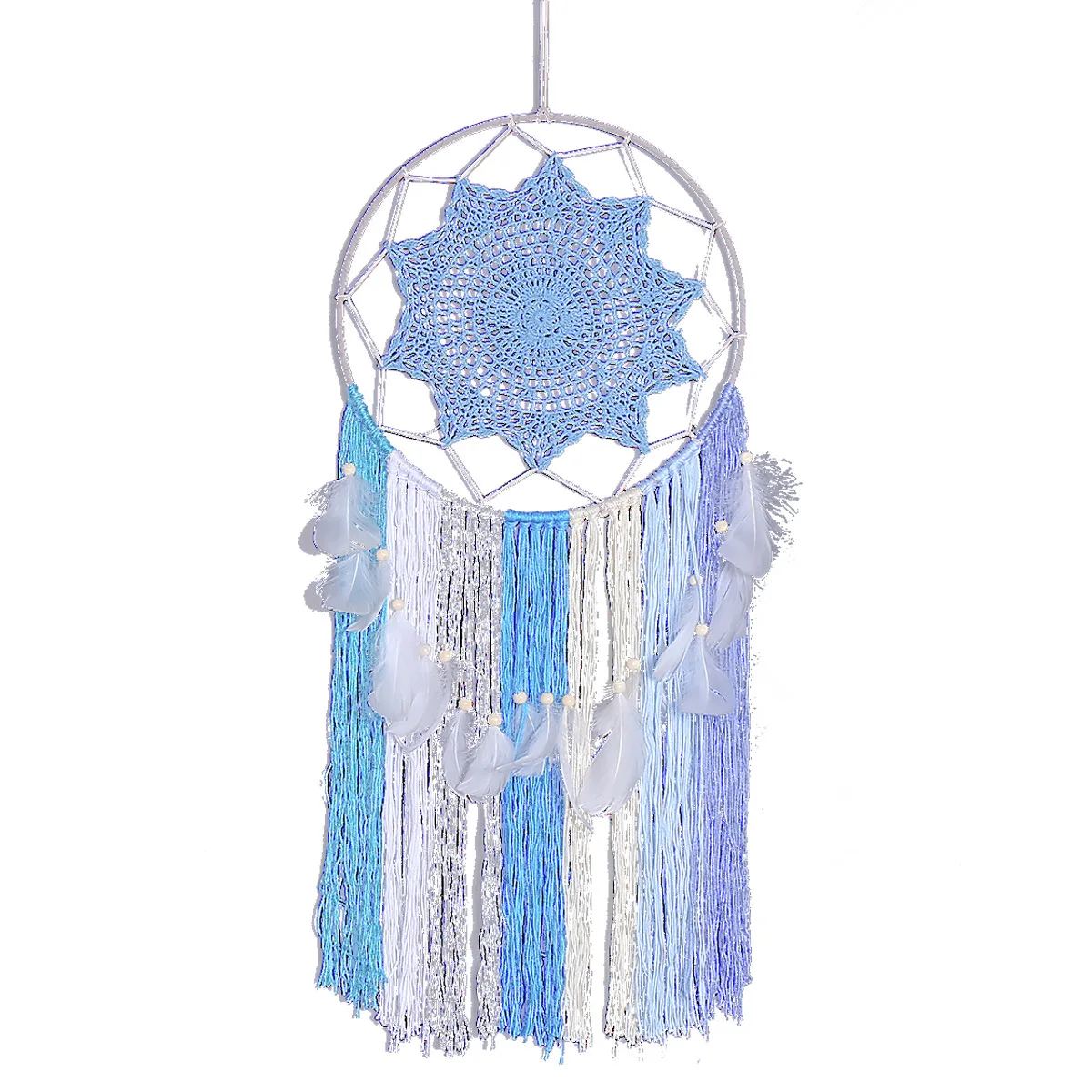 Hand-woven Blue Dream Catcher  Wall Feather Decoration Hand-made Wind Chimes Hanging Dream Catcher for  Wedding Party