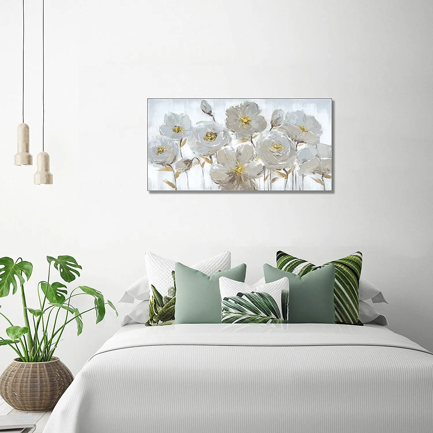 Handmade White Flower Oil Painting Adorns Bedroom Wall Painting Art Picture Abstract Oil Painting