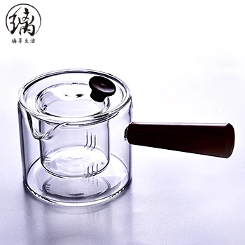 simple travel glass tea set with tea cups elegant teapot Wood side glass teapot