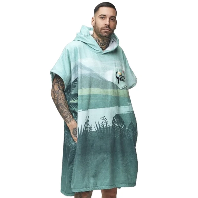 factory product cotton or microfiber custom logo embroidery adult hooded towel surf poncho beach changing towel beach poncho