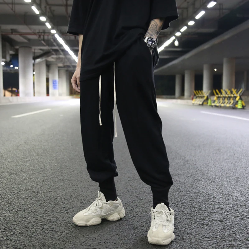 Dark Ro-Style European And American-Style High Street Loose-Fit Terry Cloth Ribbed Beam Leg Pants Ins-Drawstring-Style Casual Co