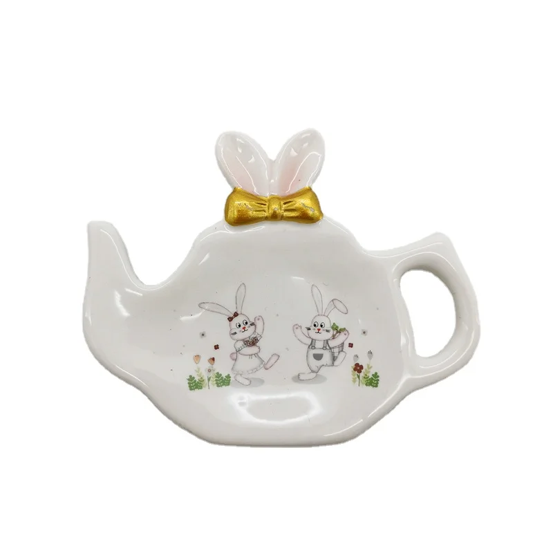 Tableware Rabbit design CeramicTeapot-Shaped teabag Tea Bag Holder