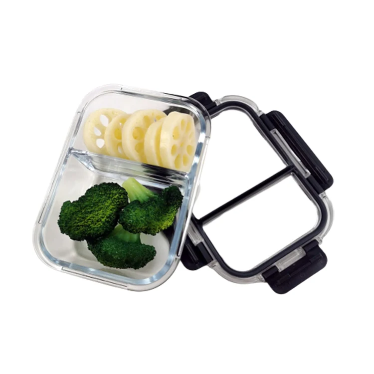 China Factory Price Microwave 2 Compartment Meal Prep Container Take Away Glass Bento Food Storage For Family With CE