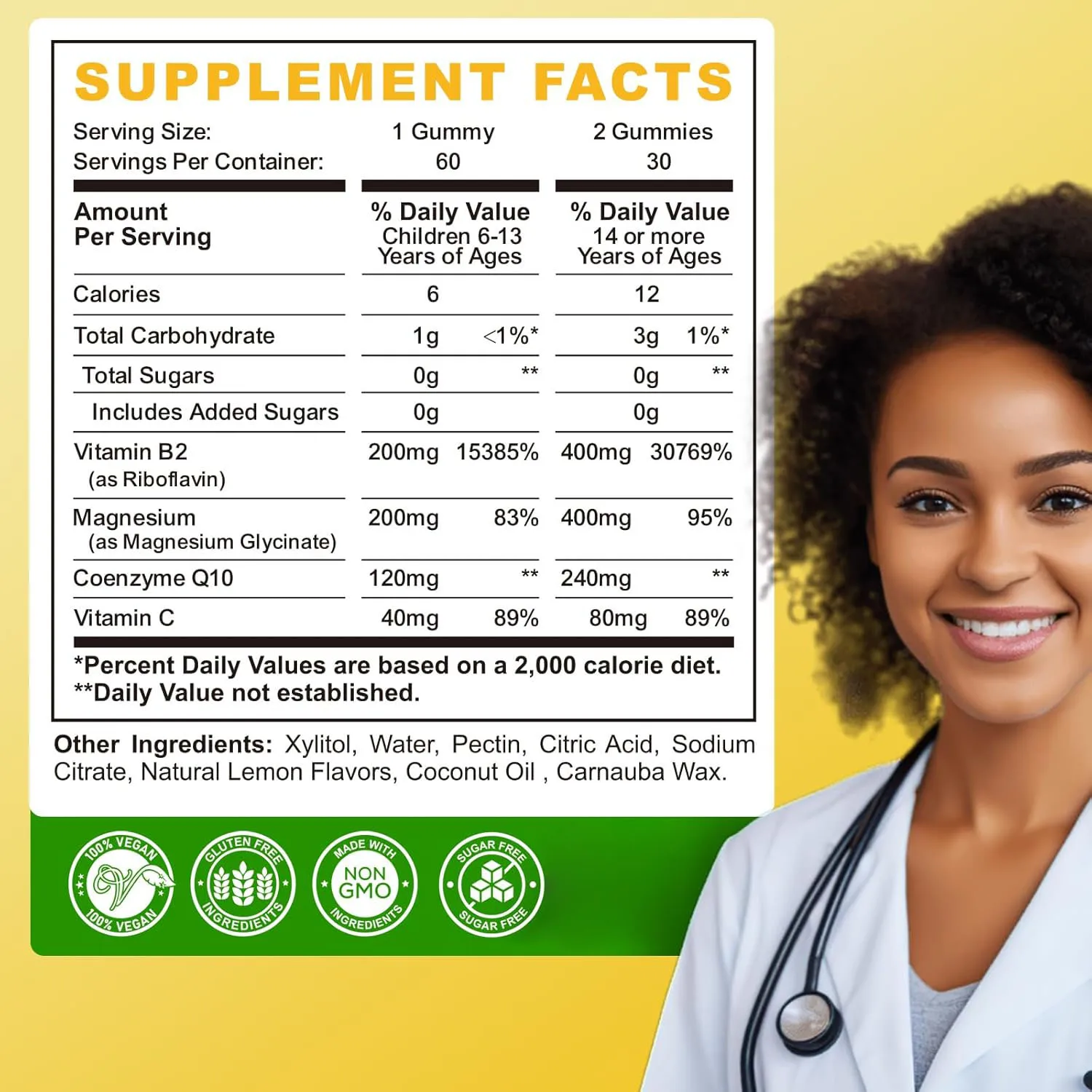 Vitamin B2 Gummies Sugar Free Riboflavin 400mg Magnesium Supplement Support Nervous System