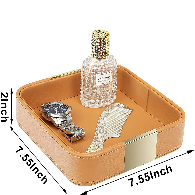 Custom Leather Desktop Storage Tray Luxury Leather Tray Multifunctional Jewelry Tray For Key Phone Wallet Coin Change Stationery