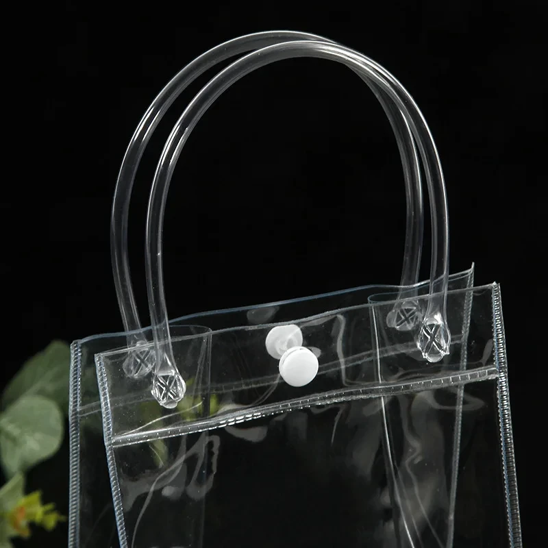 Custom Packaging Plastic Bag Transparent Soft PVC Gift Tote Packaging Bags with Hand Loop Clear Plastic Handbag Cosmetic Bag