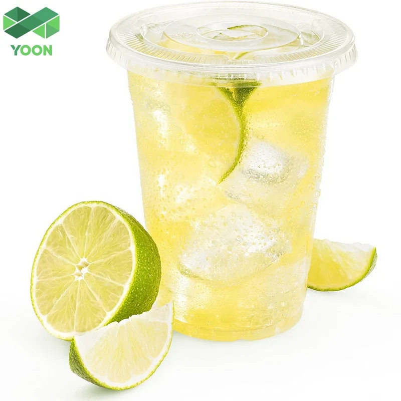 
Plastic Disposable PET Cups with Lids For Cold Drinks Iced Coffee Tea Juices Smoothies Slush Soda Cocktails Beer 