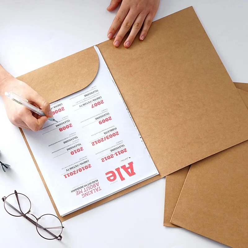 A3/A4/A5 Size Customized Brown Kraft Paper Cardboard Presentation Folder For Office Supplies