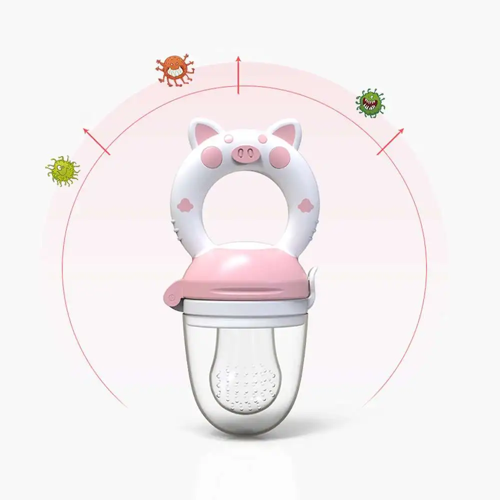 Custom Cartoon Animal Shape Silicone Fruit Bite Bags Appease Nipple Fruits Vegetables Pacifier Food Baby Feeder