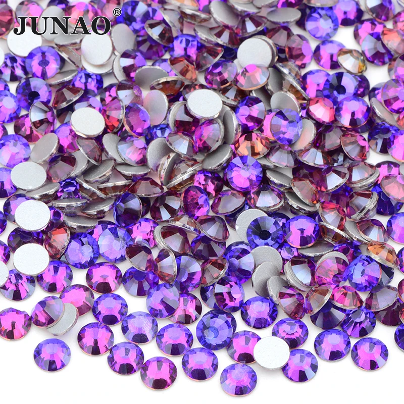 JUNAO Hot Sale SS8 SS10 SS12 SS16 Glass Crystal Stones Rhinestones Wholesale Half Round Nail Salon Flatback Round Rhinestones