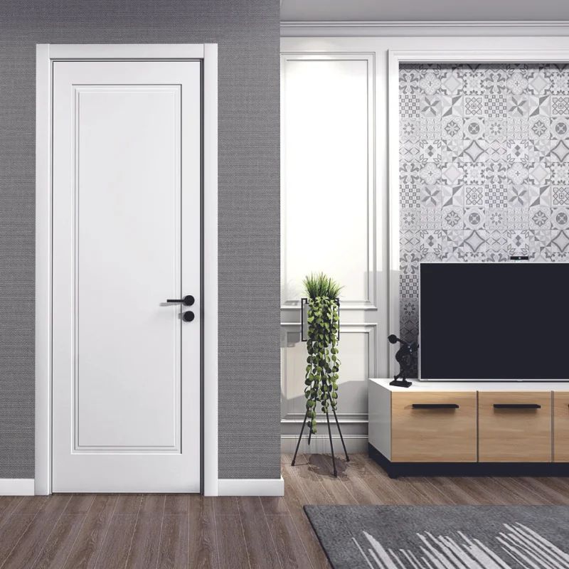 China OPPEIN White PVC Lacquer Fire Proof Wooden Interior Doors For House Interior