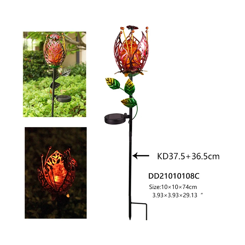 Dragonfly flower flame lamp for Garden Walkway Pathway Patio Yard Lawn  solar metal flower stake lights