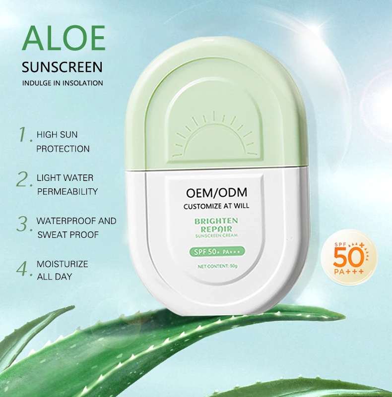 Private Label Whitening Body Sunscreen Lotion Calming Repair Facial Aloe Soothing sunscreen sunblock SPF 50 PA+++