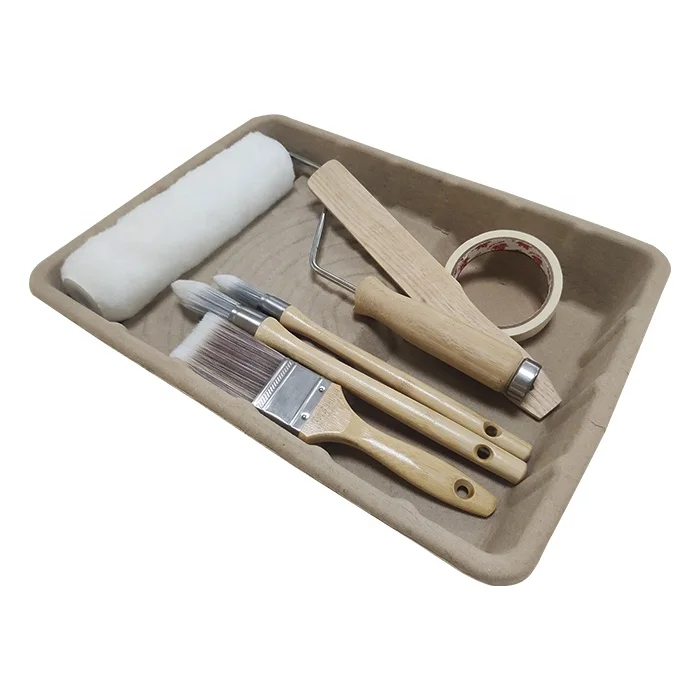 Factory wholesale Biodegradable paint tray Palette bagasse paper material Paint tools decorative Paint roller brushes