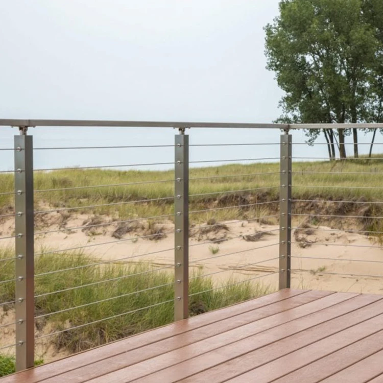 EKOO Cable Railing Deck Side Mounted Post Square Brushed 36'x2'x2' Stainless Steel Pre-Drilled for Veranda Balcony Railing