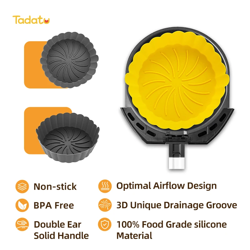 8inch Food Grade Silicone Airfryer Liners Baking Basket Accessories Reusable Air Fryer Silicone Liners Air Fryer Silicone Pot