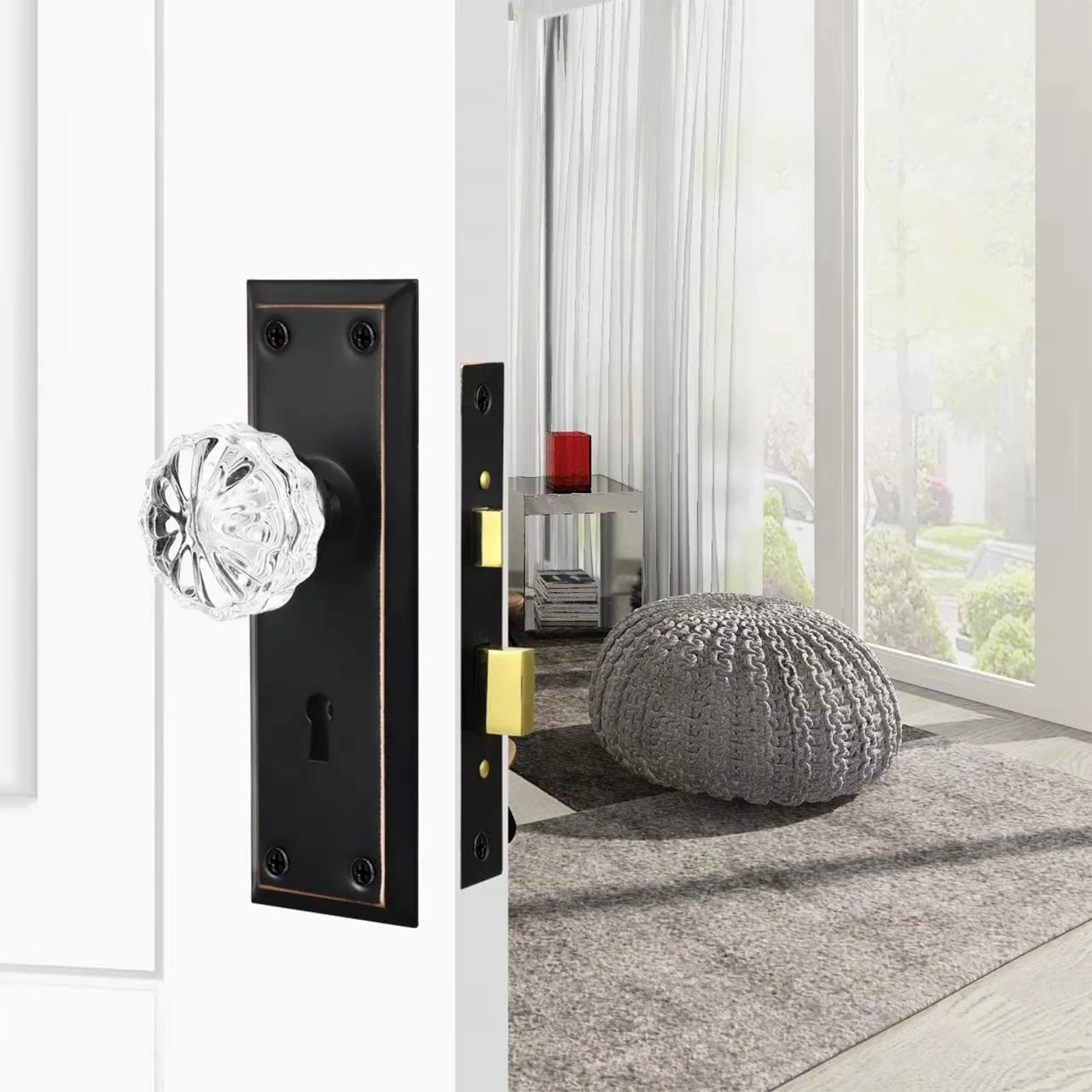 Vintage Keyed Indoor Mortise Keyed Lock Set with Glass Knob Fits 1-3/8 in to 1-3/4 in. Interior Doors