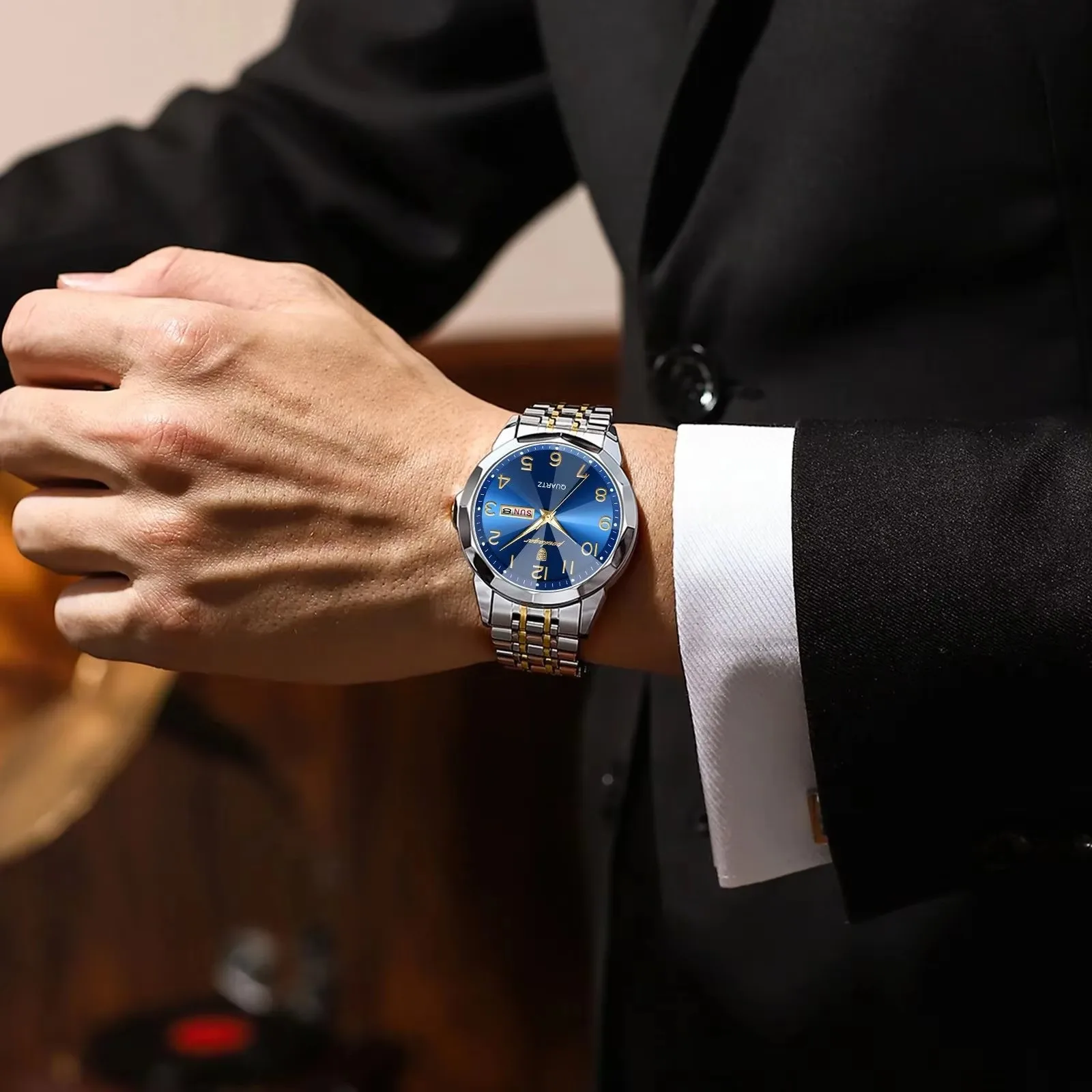 POEDAGAR 852 Men Watch Chronograph Waterproof Sports Date Watches Original Stainless Steel Quartz Movement Wristwatch For Male
