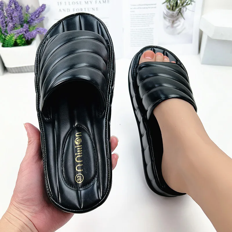 BUSY GIRL YF4250 Slides Slippers Women Block Chunky Platform Heels Flat Sandals Ladies Heels Flat Slippers For Women