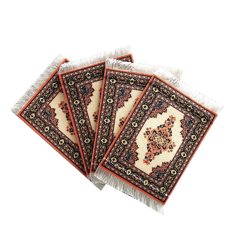 Beautiful Oriental Rug Style Mousepad, Beige Miniature Carpet Computer Mouse Pad, Rectangular, Non-Slip