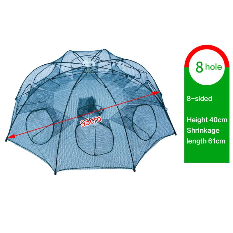 Portable Folding Fishing Net Multi Holes Umbrella Type Automatic Small Fish Trap Cage
