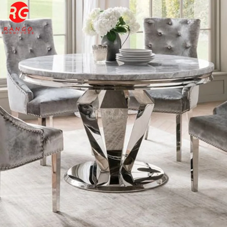 Luxury Light Grey dining table dining room sets dining table set marble top dinning table set uk style with 6 chairs