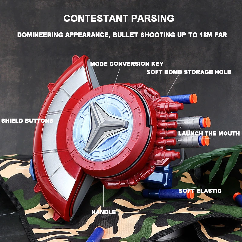 Children catapult shield soft projectile gun Captain shield soft projectile launcher  boy shooting toy