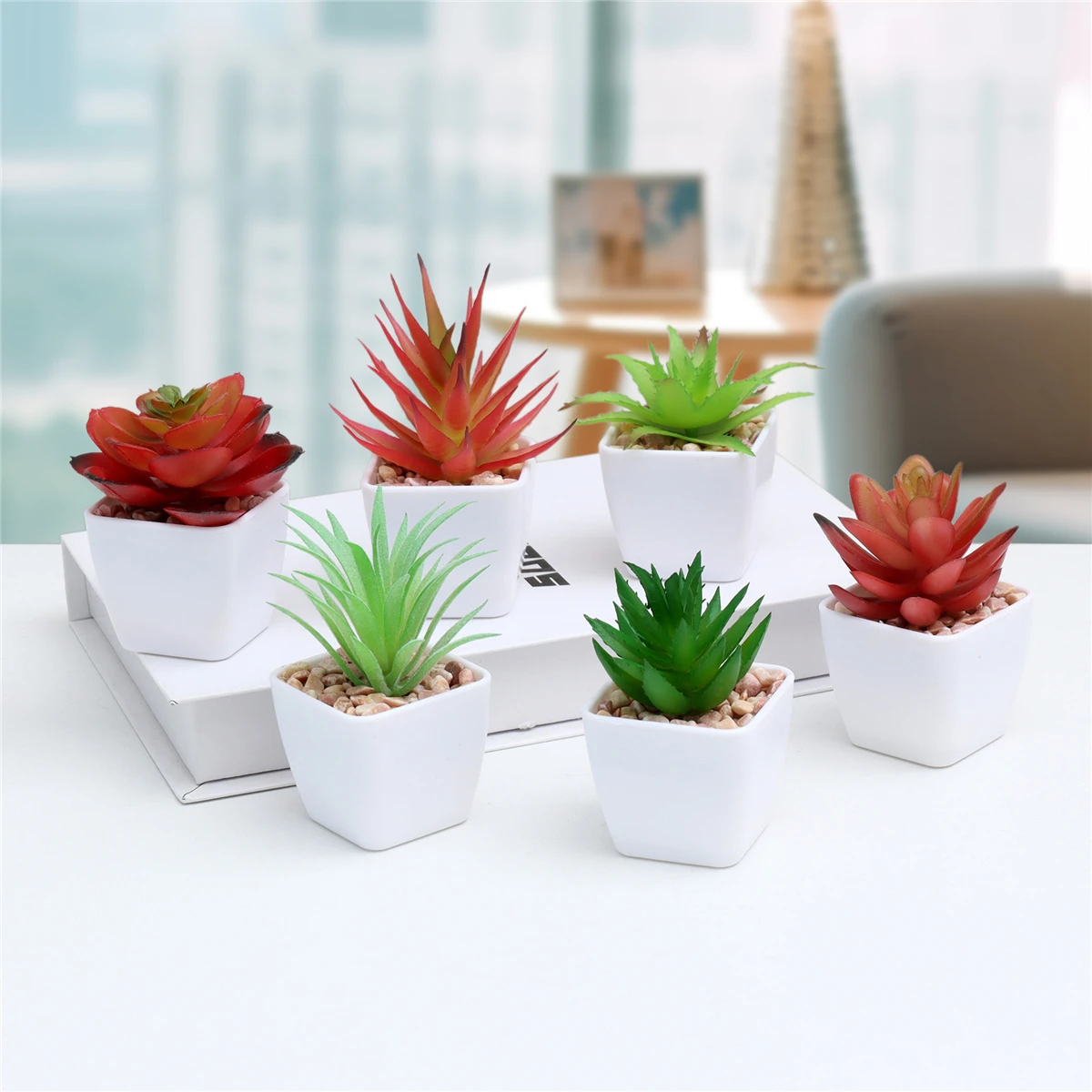 zs32 Artificial Succulents Plant Small Mini Potted Plastic Succulents for Christmas Home Office Living Room Desk Decor