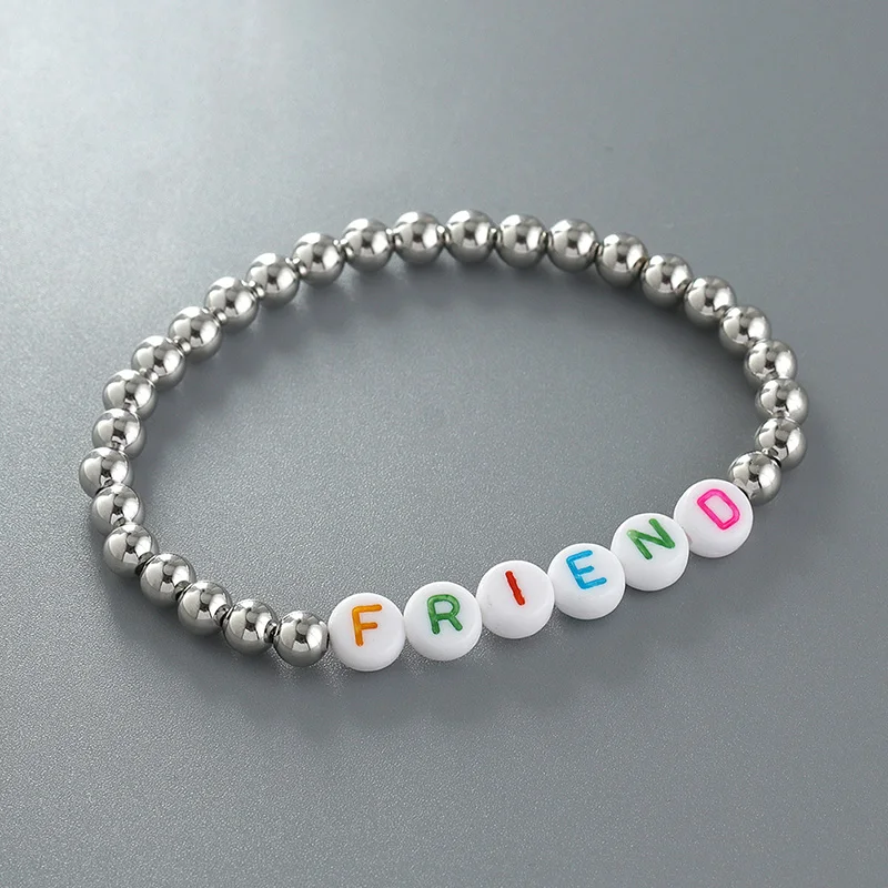 Wholesale Custom Bead Bracelet Colorful Letter Adjustable Bead Bracelet Friendship Love Silver Bead Bracelet for Kids Adults