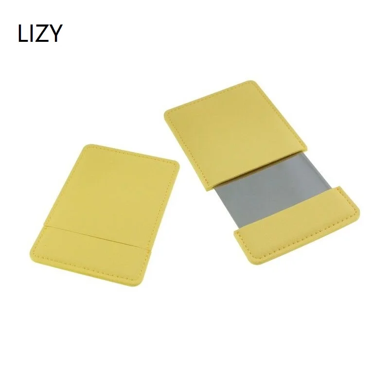 LIZY Ultra Thin Cosmetic Mirror Stainless Steel Shatter Proof Portable PU Leather Sleeve Pocket Card Unbreakable Makeup Mirror