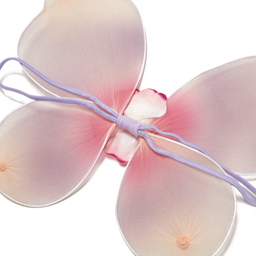 Pink purple gradient gauze dress with rose + butterfly wings + fairy stick tutu set for girls party tutu set