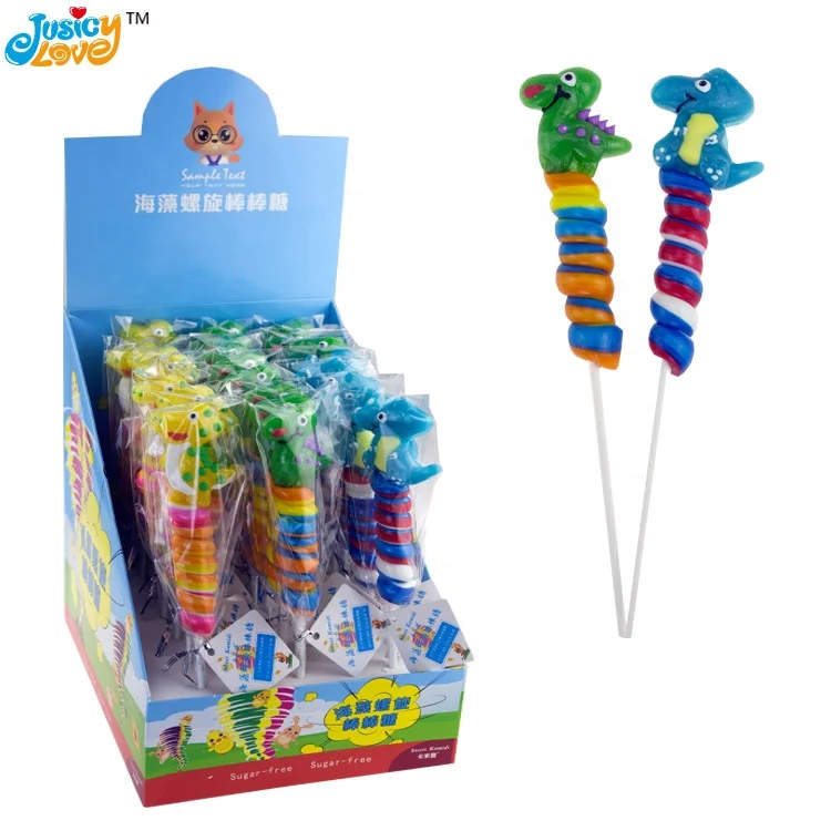 Colorful Trehalose Dinosaur Spiral Lollipop Fruity Flavor Lollipop Hard Candy