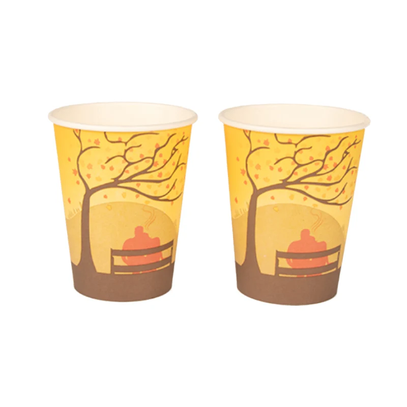 Single Wall Paper Cup Hot Coffee Cafes With Lids Customization Printing Disposable Cups