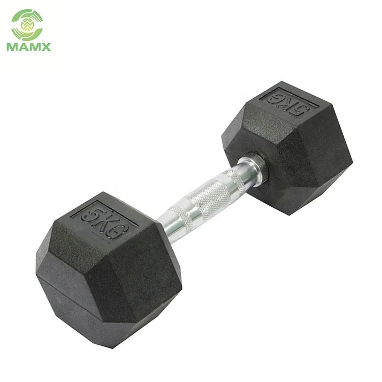 Promotional Gym Equipment Bodybuilding 25kg steel Rubber Coated Hex Dumbbell