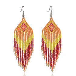 Beaded Bohemian Manufacturer Colorful Seed Beads Handmade Boho Statement Tassel Earrings For Women